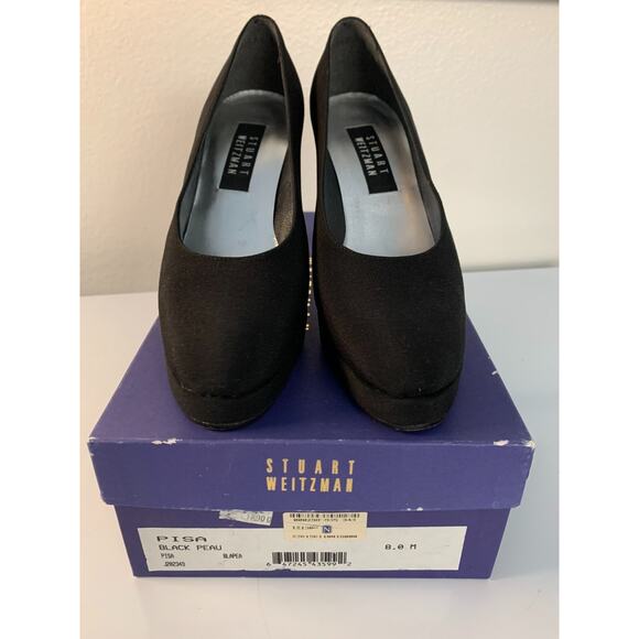VTG STUART WEITZMAN Women size 8 Black Fabric Pisa Platform Pumps - Picture 15 of 16